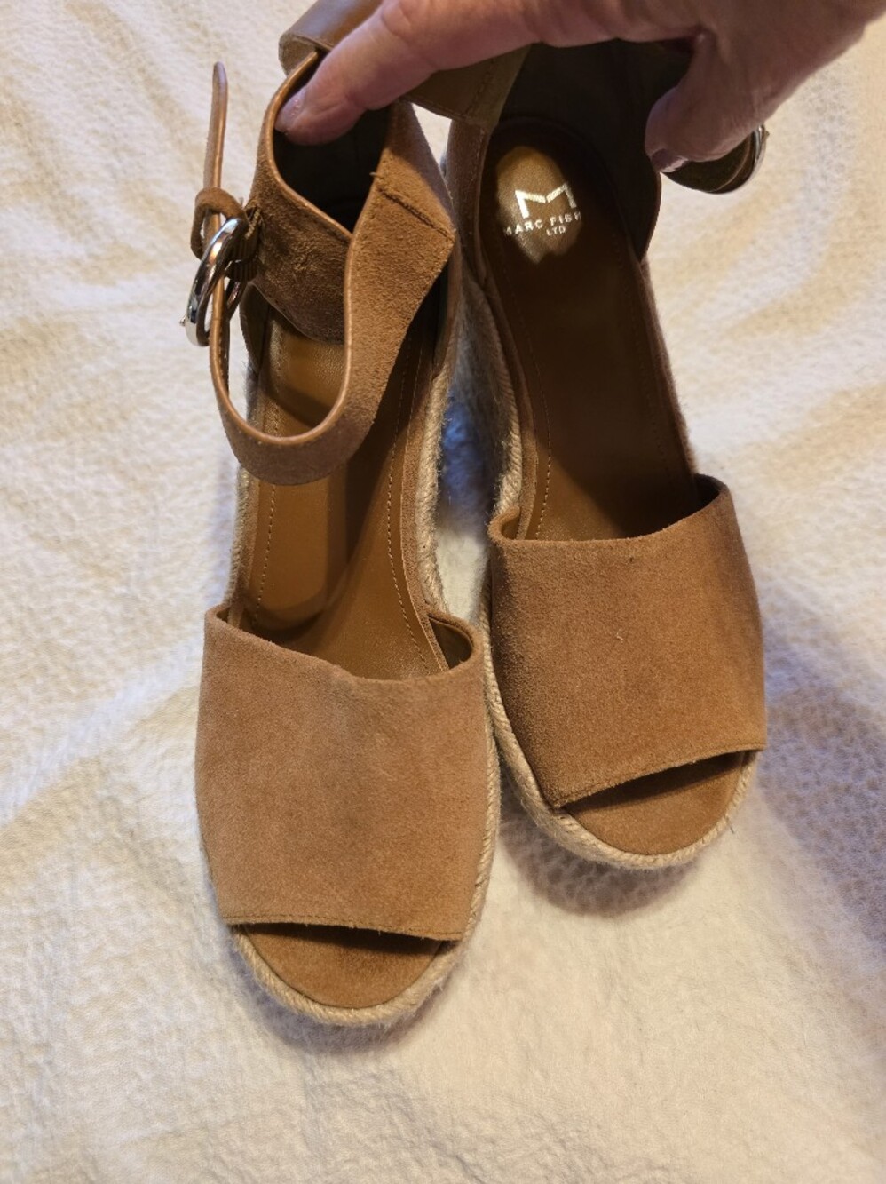 Marc Fisher Brown Suede Espadrille Wedge Sandals